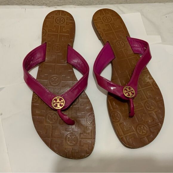 Tory Burch Thora Patent Leather Thongs - Pink - 10 M - Picture 3 of 11